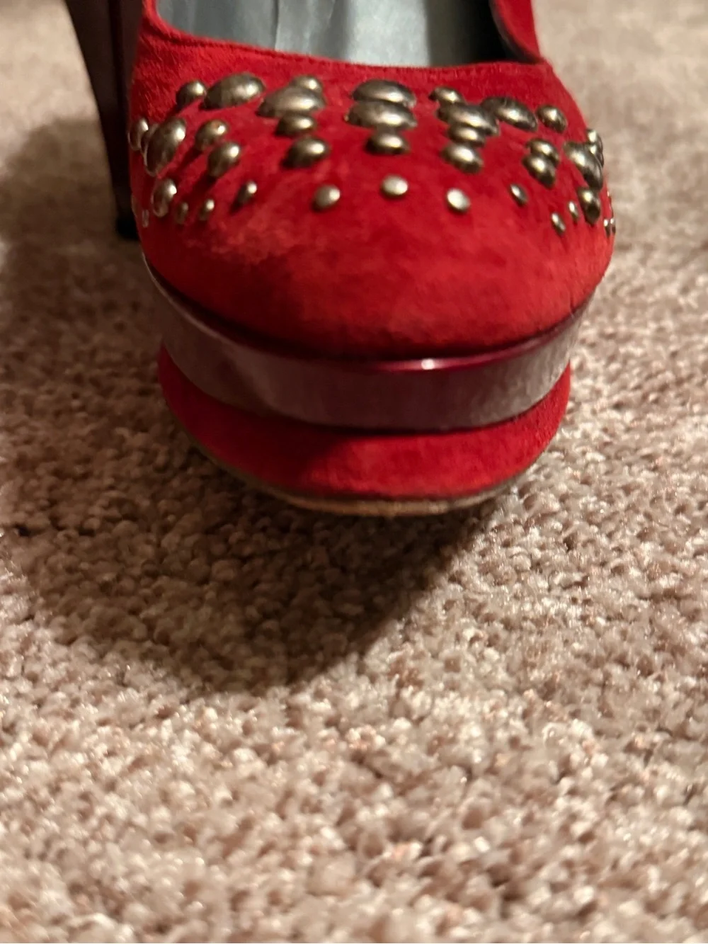 Stuart Weitzman Red Suede Studded Pointed-Toe Pumps